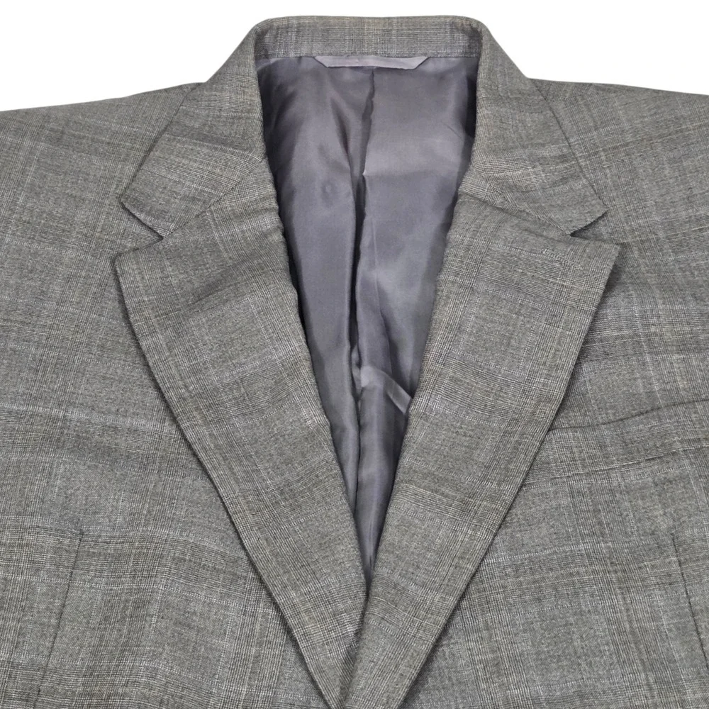 HICKEY FREEMAN Gray Loro Piana 120s Plaid Wool Blazer Sport Coat Jacket 44L